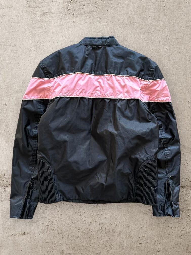 00s Nex Gen Pink Striped Nylon Moto Jacket - Small