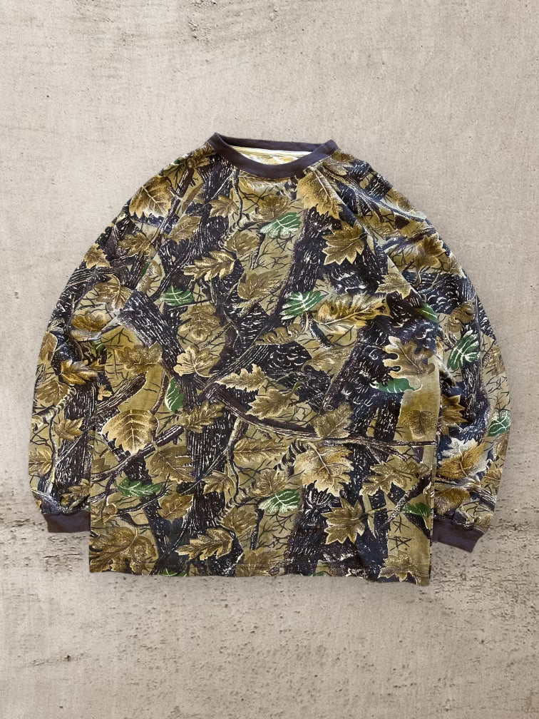 90s Real Tree Leaf Camouflage Long Sleeve Shirt - XL