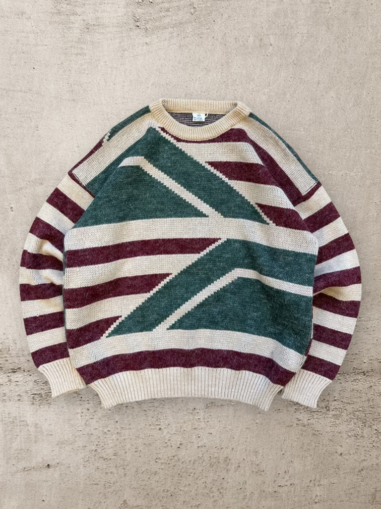 80s Multicolor Striped Knit Sweater - Medium