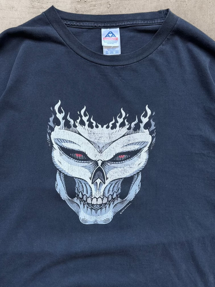 00s Flaming Skull Long Sleeve Graphic T-Shirt - XXL