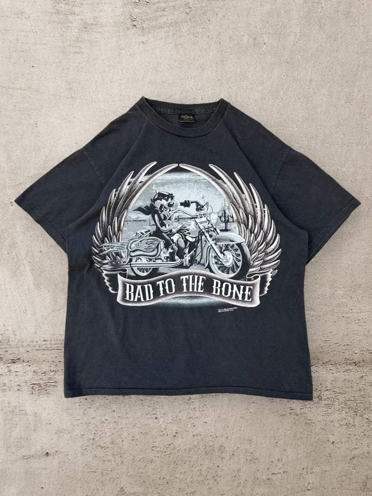 90 年代 Taz Bad To The Bone バイカー グラフィック T シャツ - XL 