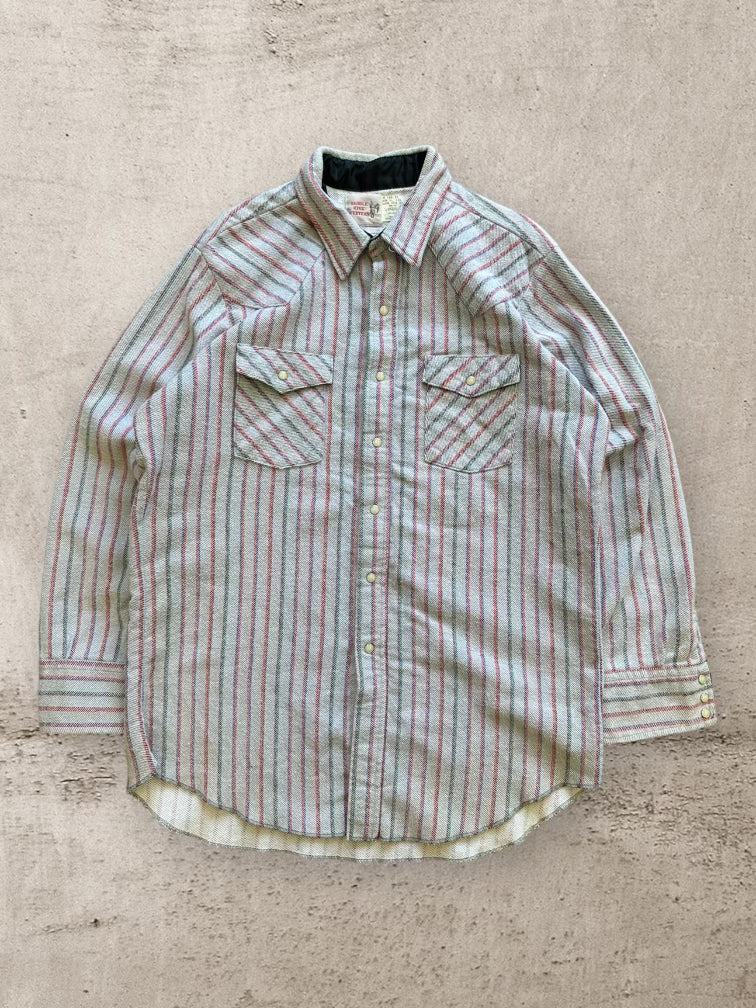 90s Saddle King Striped Pearl Snap Flannel - XL