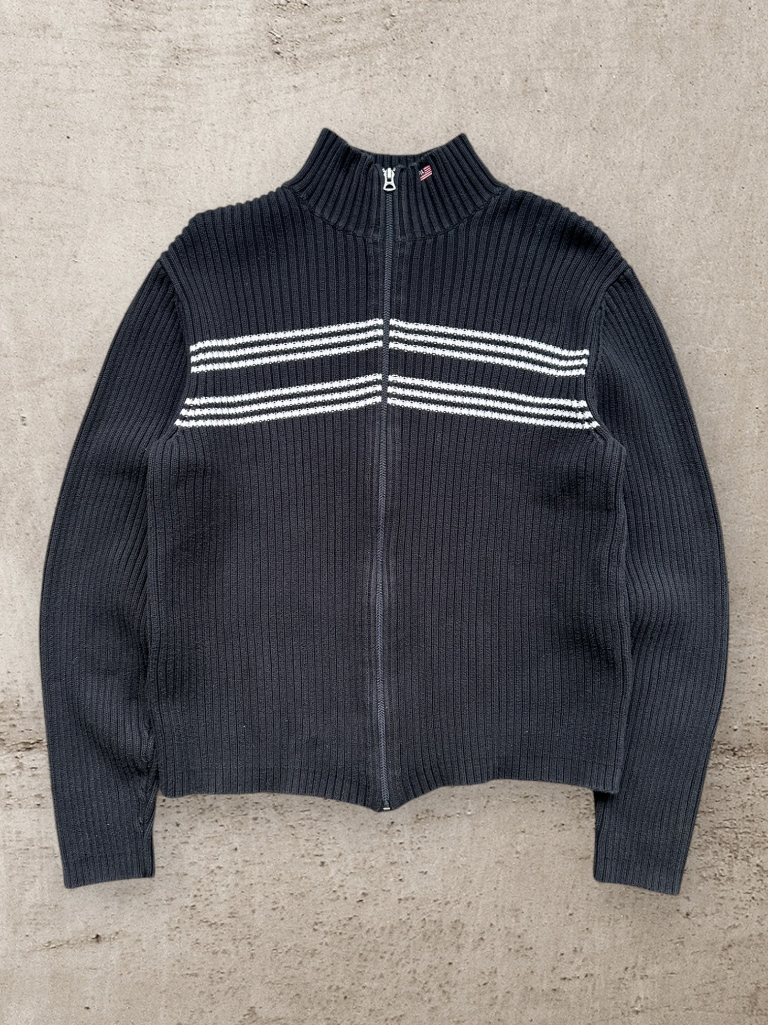00s Polo Ralph Lauren Striped Zip Up Knit Sweater - Large – The 