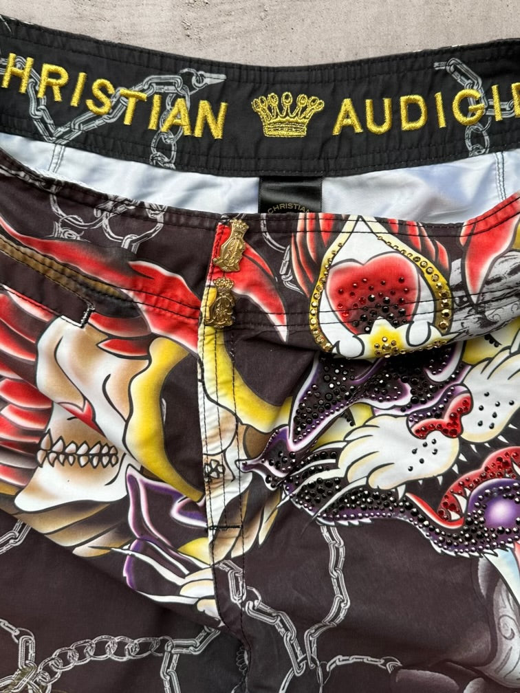 00s Christian Audiger Graphic Shorts - 32x11