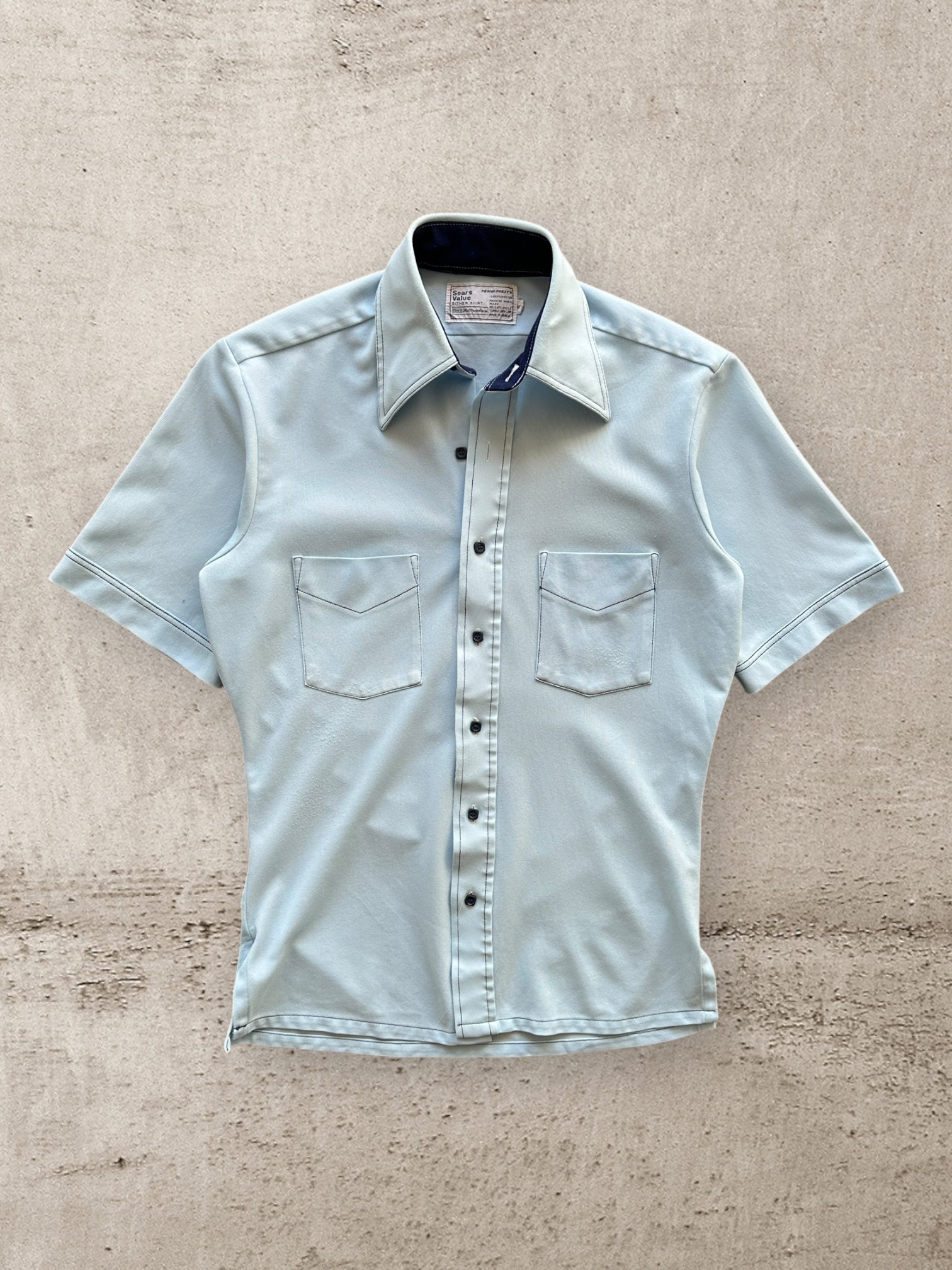 sears short sleeve dress shirts Vintage Sears Shirt Mens 16.5 White Short Sleeve Perma-Prest Button Dress  70s