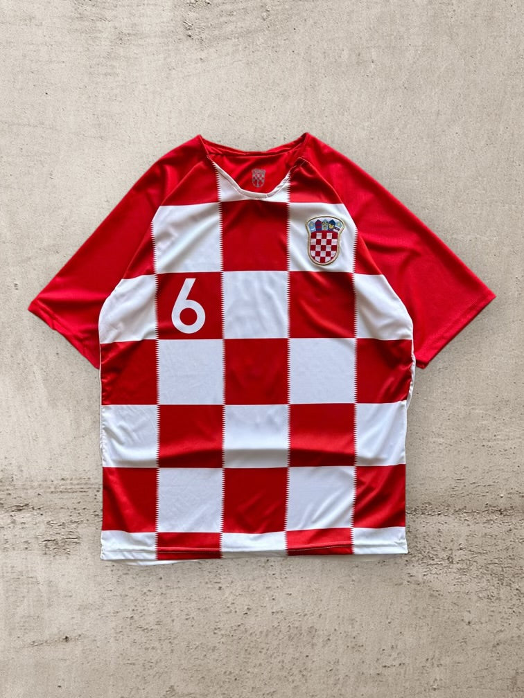 00s Croatia Lovren Checkered Soccer Jersey - Large