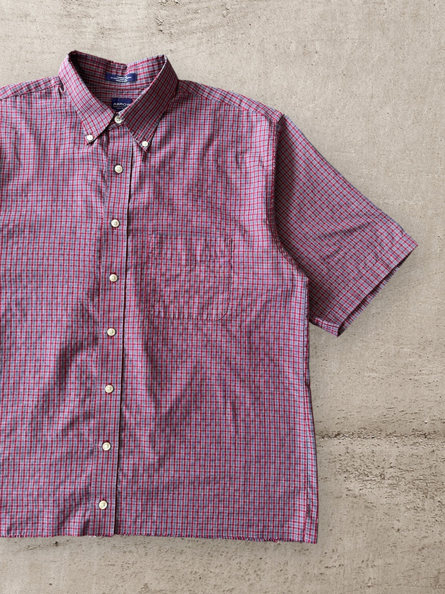 00’s Arrow Plaid Cropped Button Up Shirt - Large