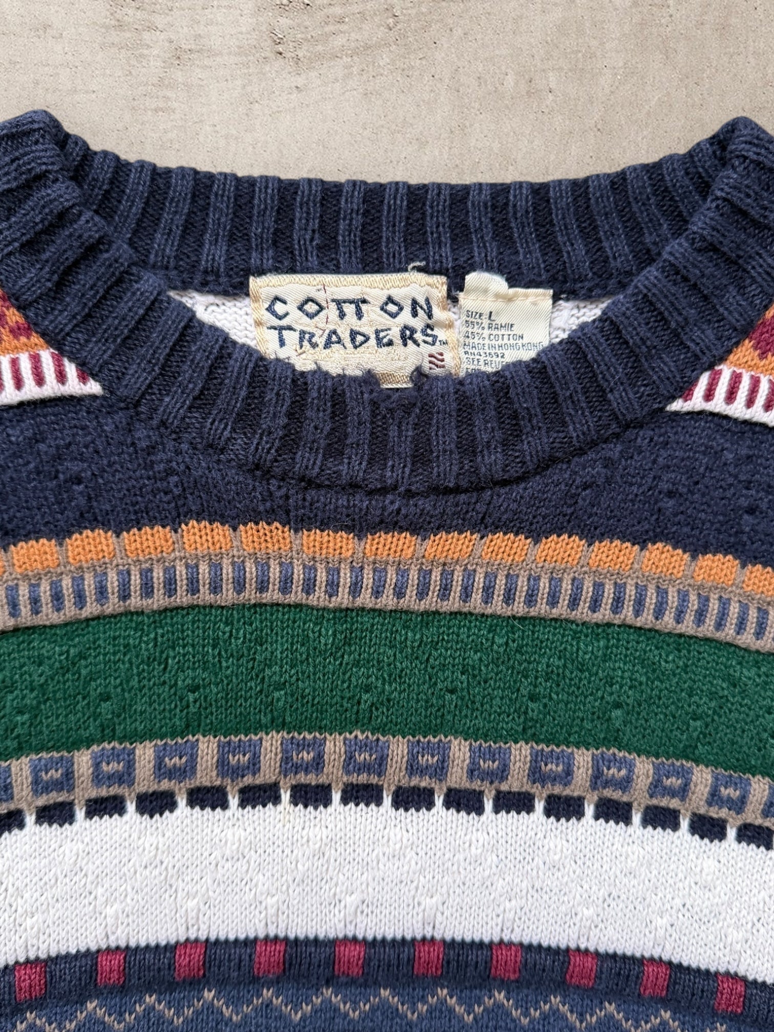 90s Cotton Traders Striped Knit Sweater - Large