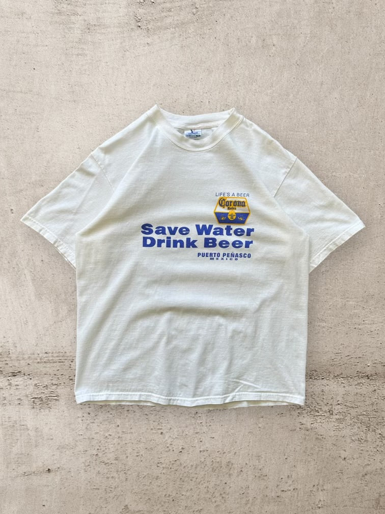 90s Save Water Drink Beer Corona Graphic T-Shirt - Large