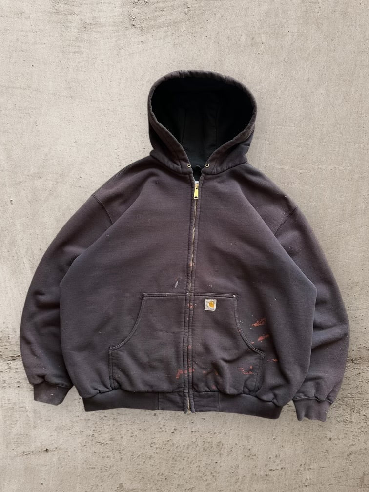 90s Carhartt Thermal Lined Distressed Zip Up Hoodie - XL