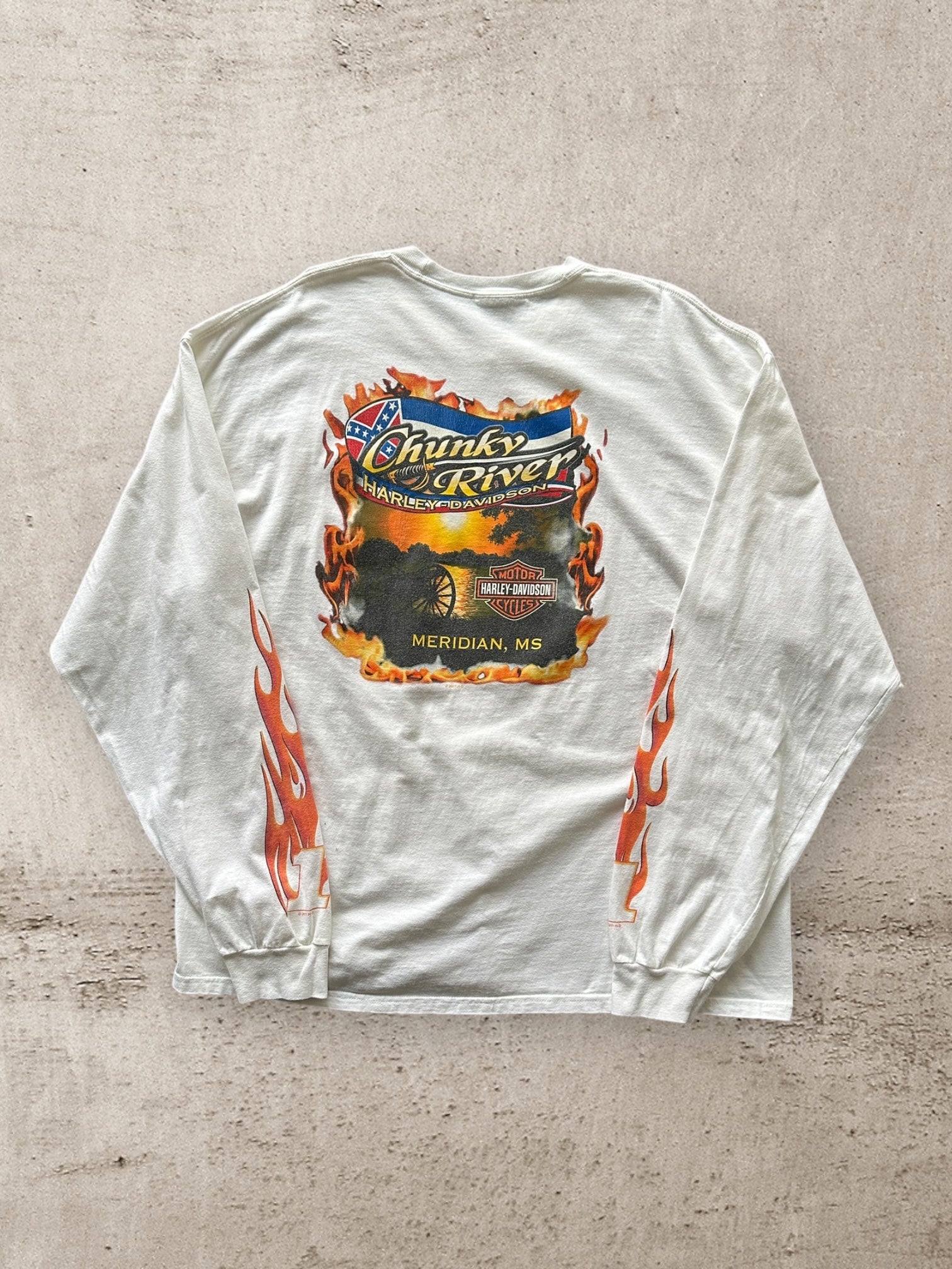 00s Harley Davidson Flames Graphic Long Sleeve T-Shirt - XL