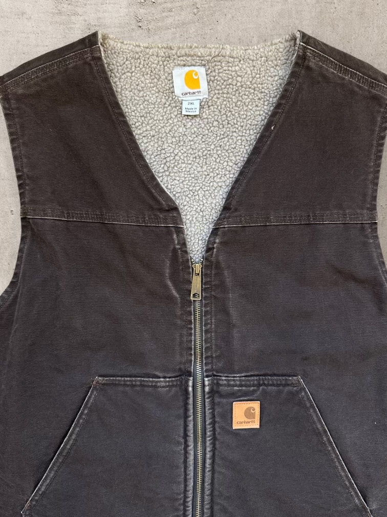 00s Carhartt Sherpa Lined Brown Vest - XL