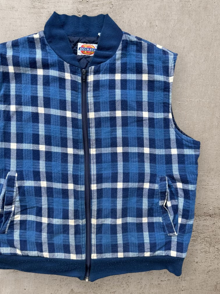 90s Dickies Quilt Lined Plaid Vest - Large