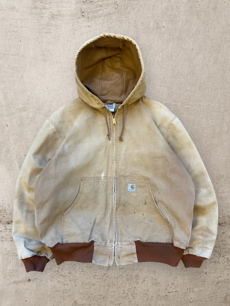 90s Carhartt Light Beige Hooded Jacket - Large