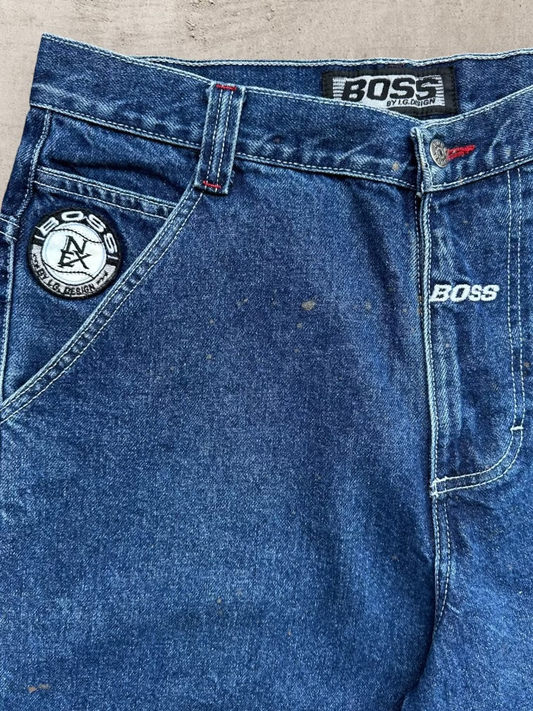 90s Boss Baggy Denim Carpenter Shorts - 34