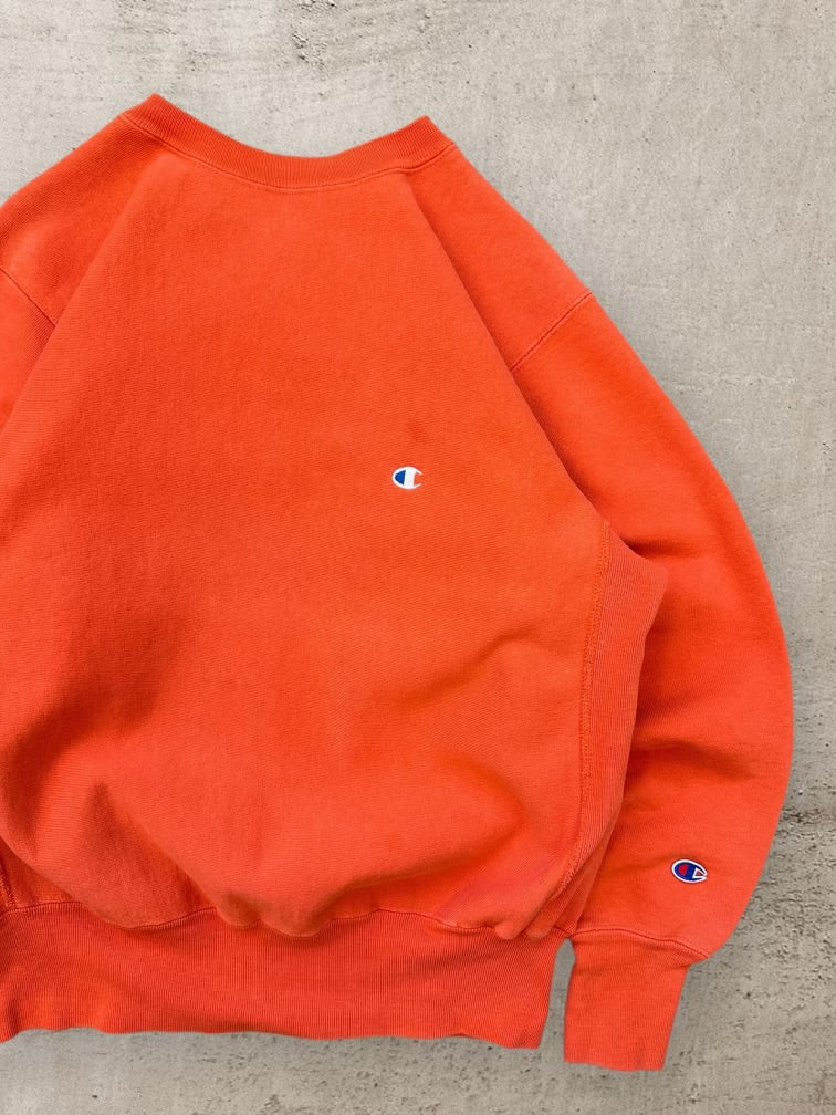 90s Champion Reverse Weave Orange Crewneck - Large