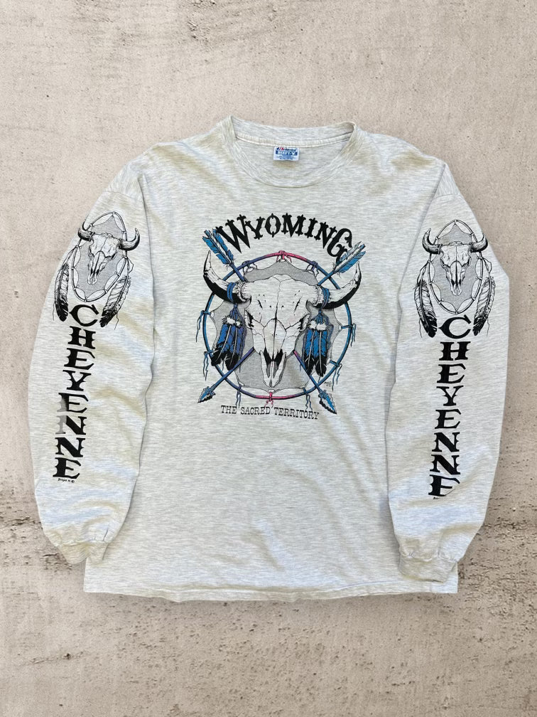 90s Wyoming Cheyenne Graphic  Long Sleeve T-Shirt - XL