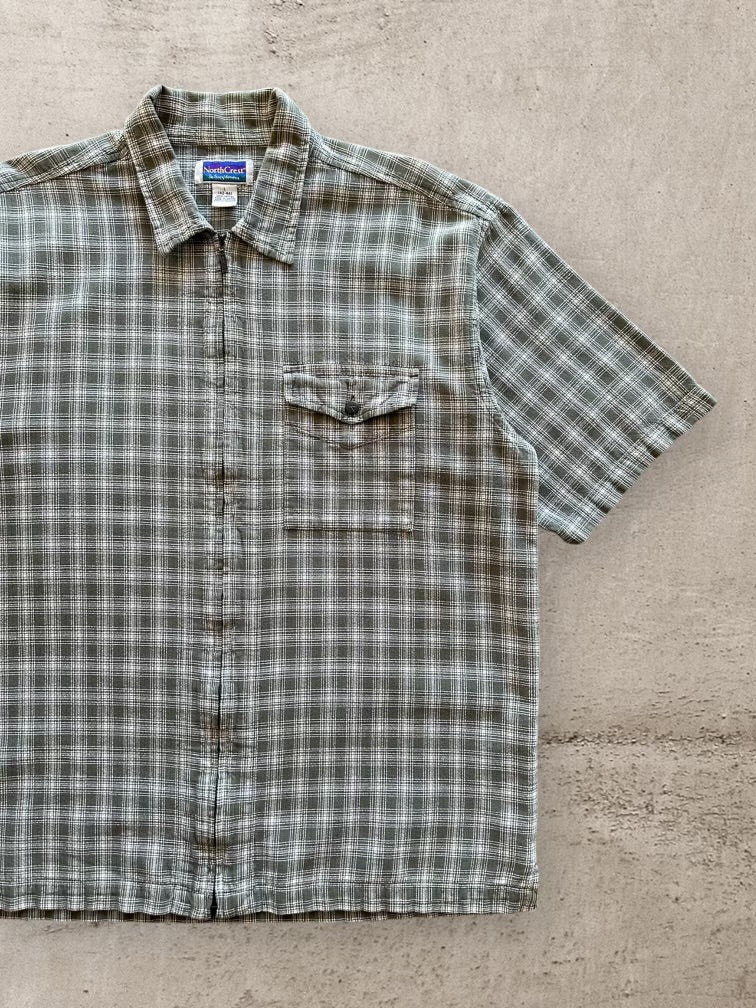 90s North Crest Plaid Zip Up Shirt - XL