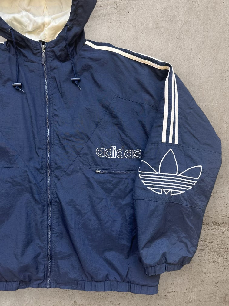 90s Adidas Striped Hooded Puffer Jacket - XL