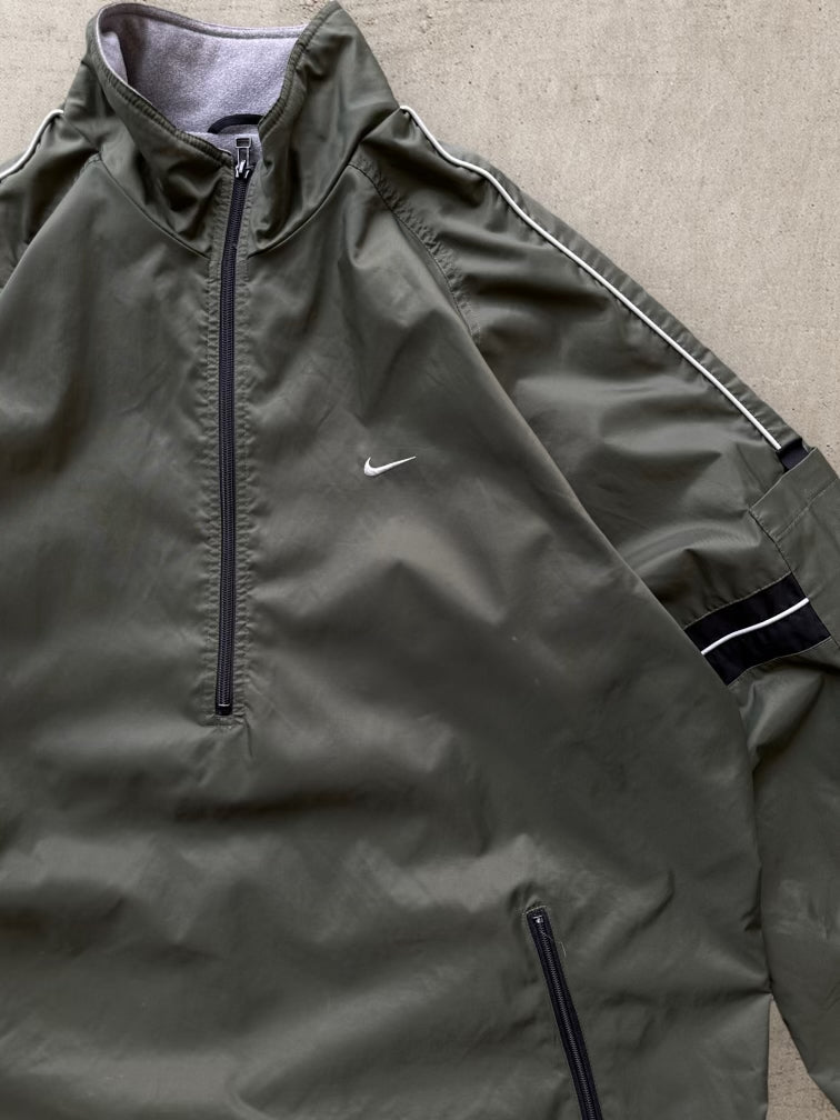 00s Nike Olive Striped 1/4 Zip Windbreaker Jacket - XXL