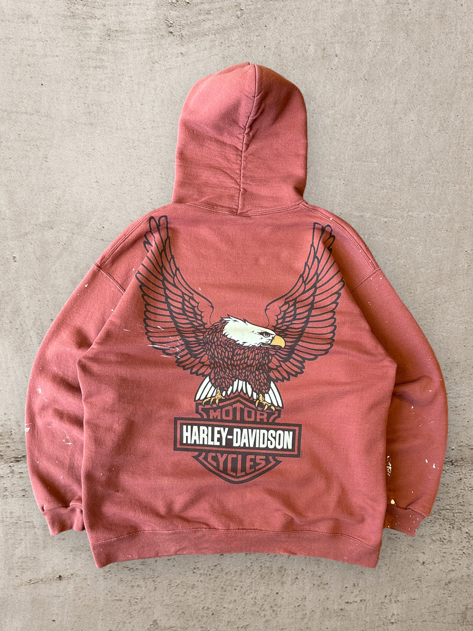 00s Harley Davidson Eagle Paint Splatter Red Hoodie - XL