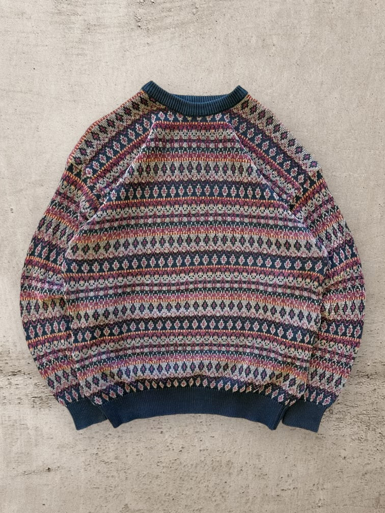 90s Multicolor Striped Wool Sweater - Large