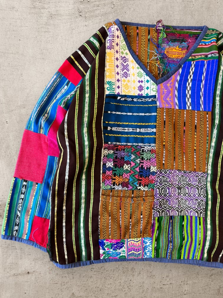 70s/80s Handmade Patchwork V-Neck Sweater - XL