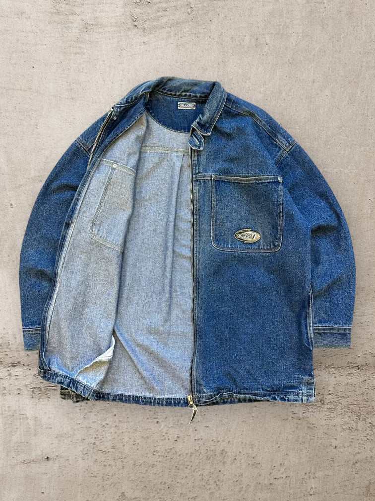 90s Dark Wash Denim Zip Up Shirt Jacket - XL