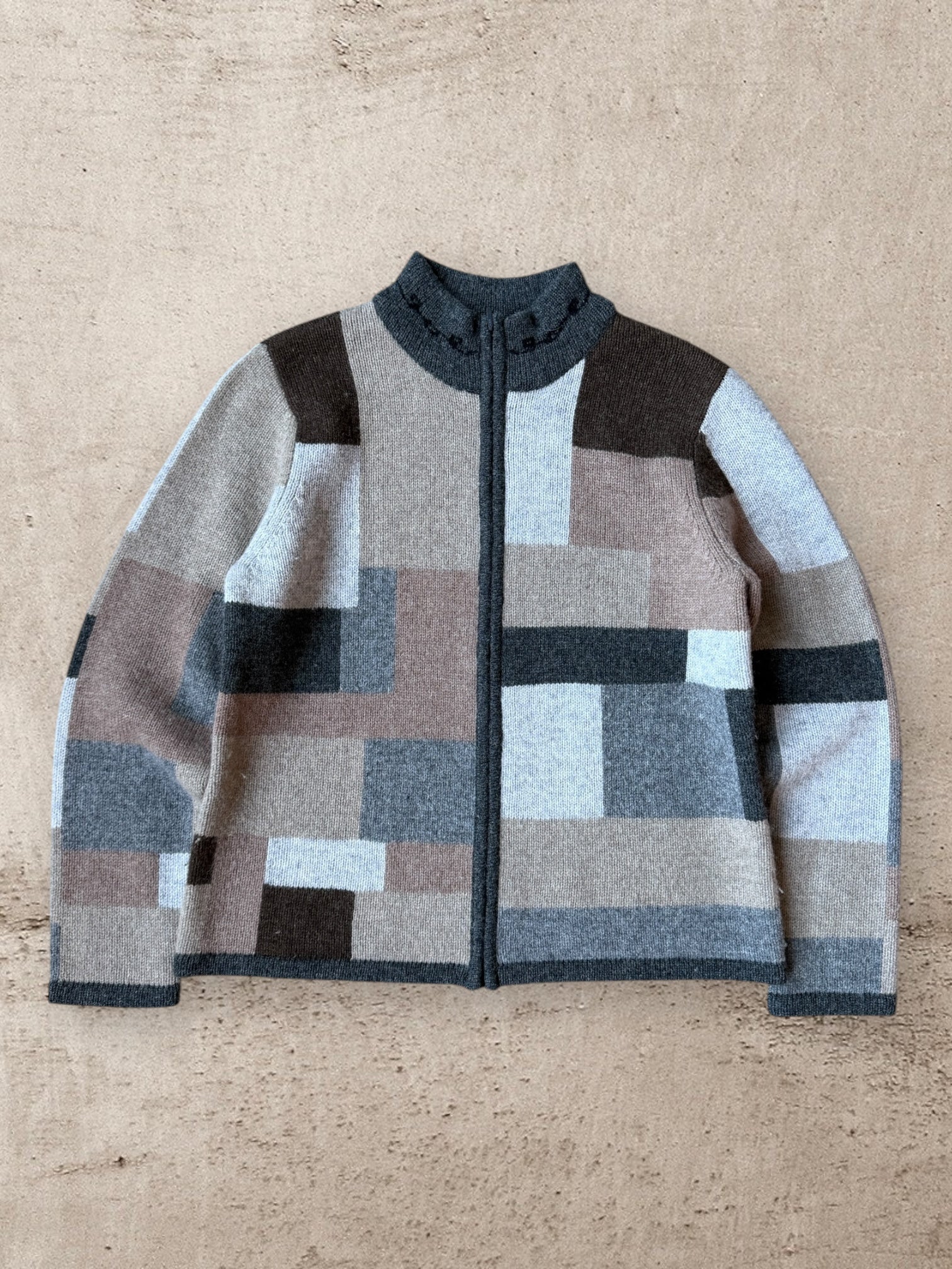 00s Talbot Multicolor Geometric  Zip Up Knit Sweater - Medium