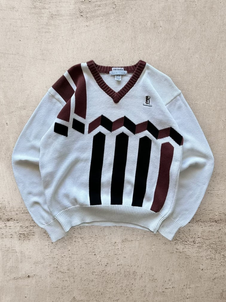 90s Scottsdale Golf Striped Knit V-Neck Sweater - Medium