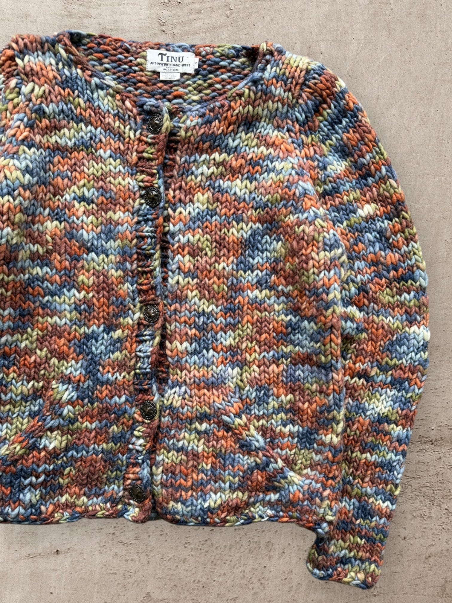 90s Tinu Multicolor Wool Button Up Sweater - Small