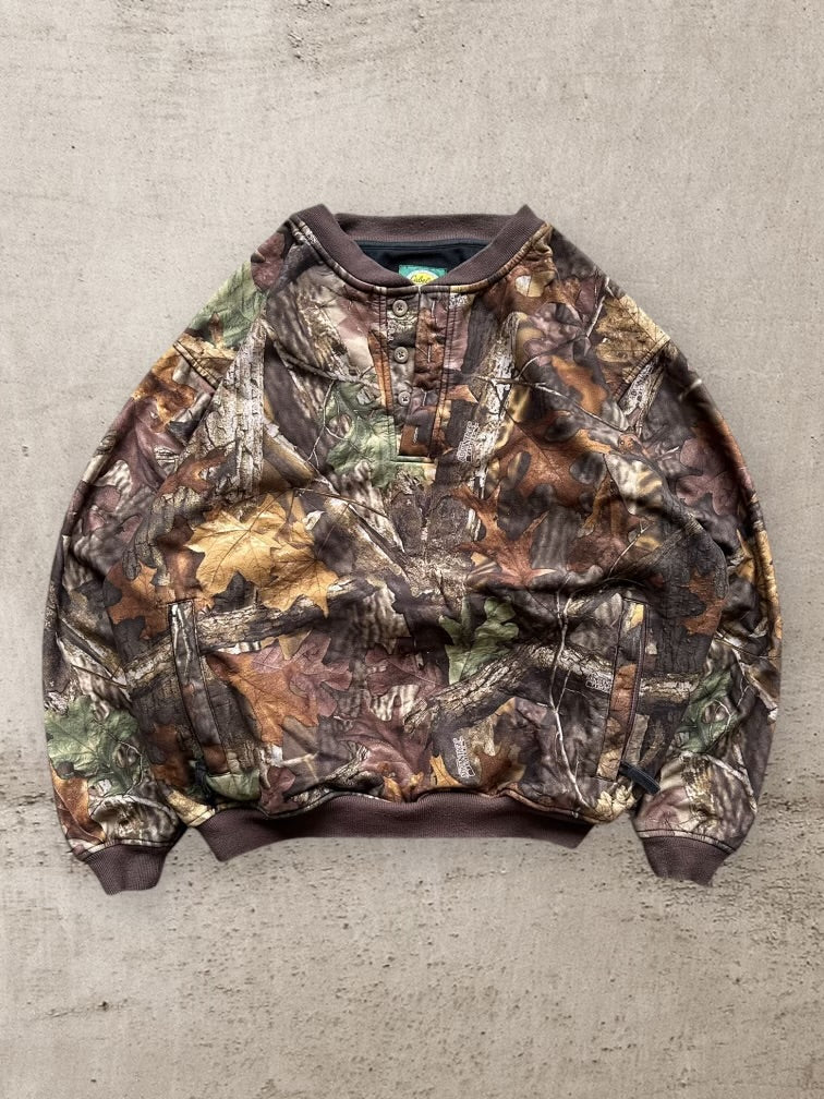 00s Cabelas Real Tree Camouflage Henley Crewneck - XL