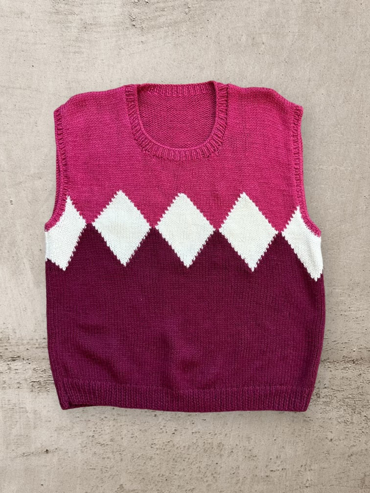 80s/90s Color Block Argyle Knit Sweater Vest - Medium