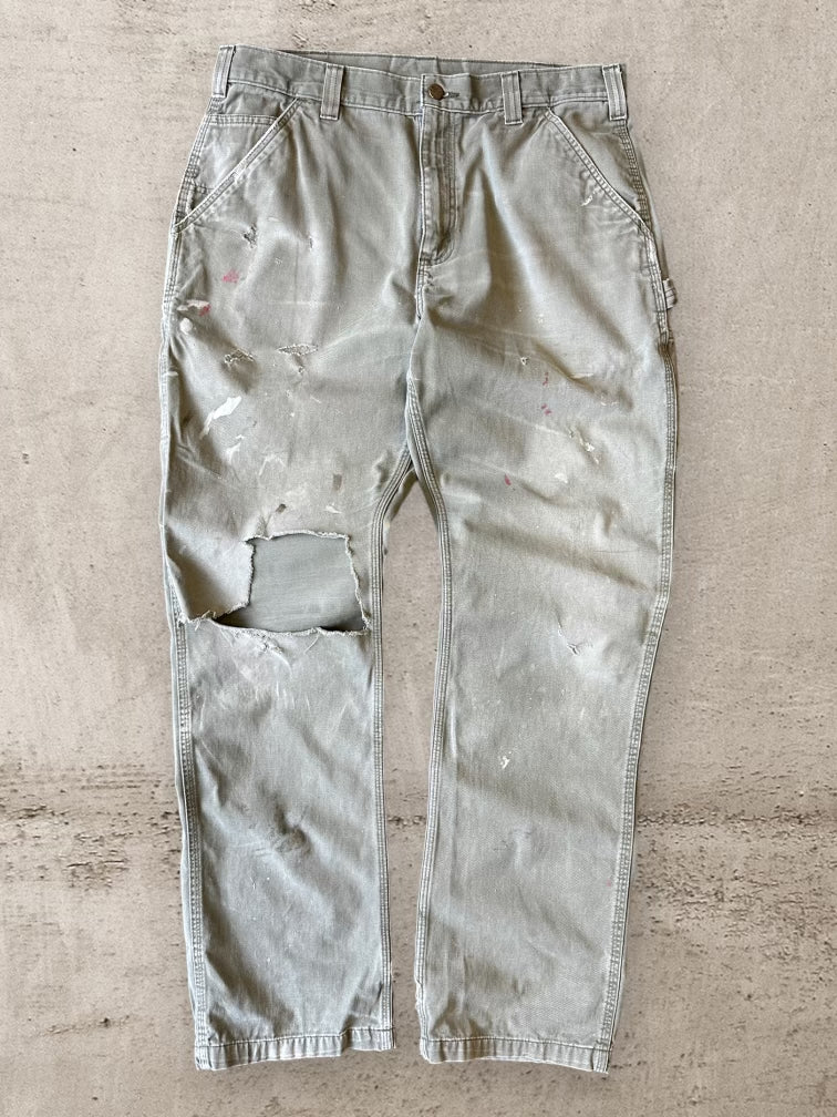 00s Carhartt Olive Green Distressed Carpenter Pants - 35x33