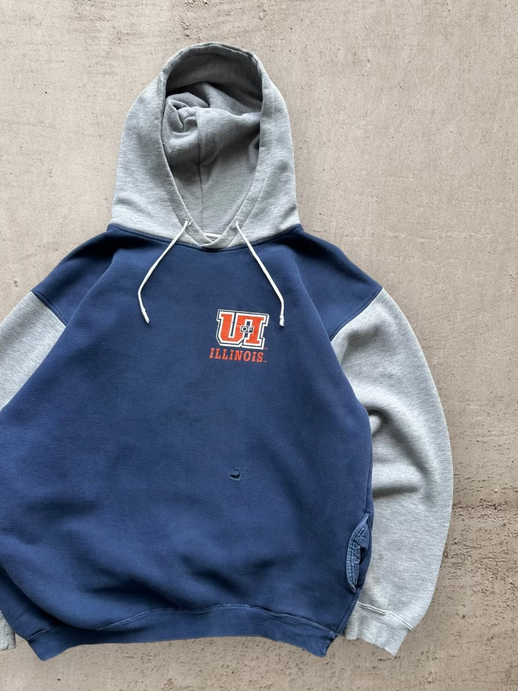 90s University Of Illinois Color Block Hoodie - XL