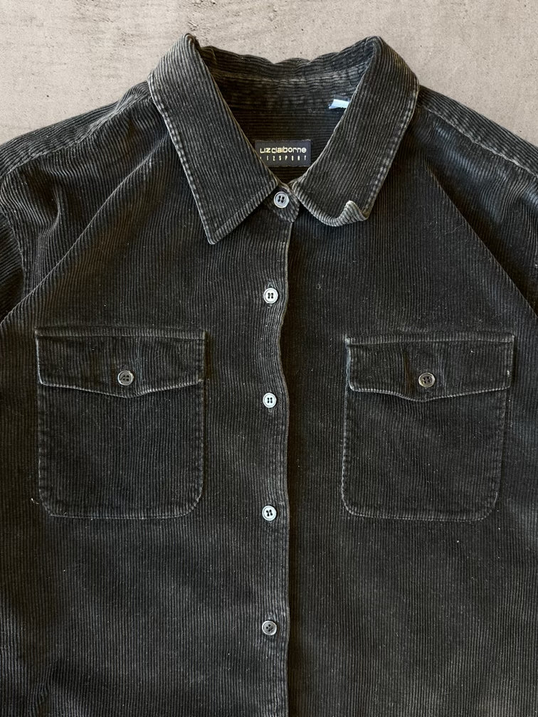 00s Liz Claiborne Black Corduroy Button Up Shirt - XL