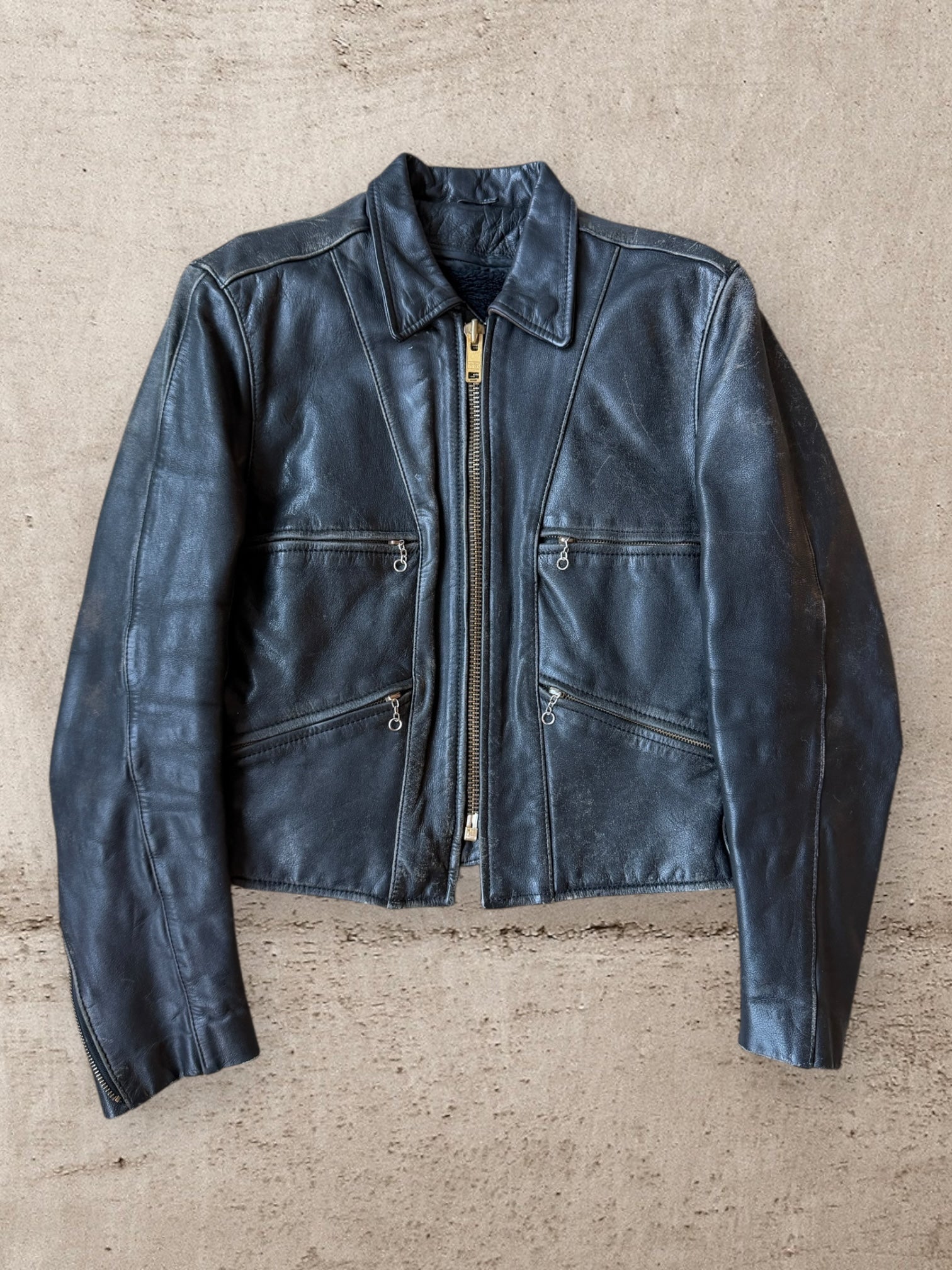 70s/80s Berman’s Zip Up Multi-Pocket Moto Leather Jacket - Small