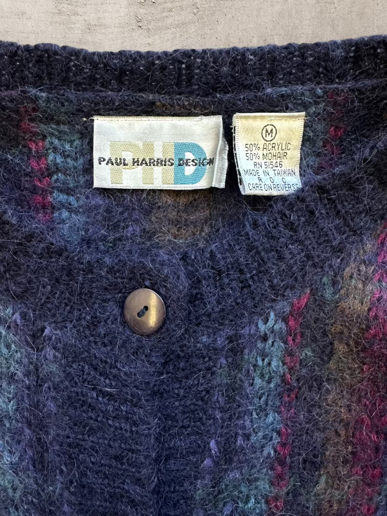 90s Paul Harris Multicolor Mohair Button Up Sweater - Medium