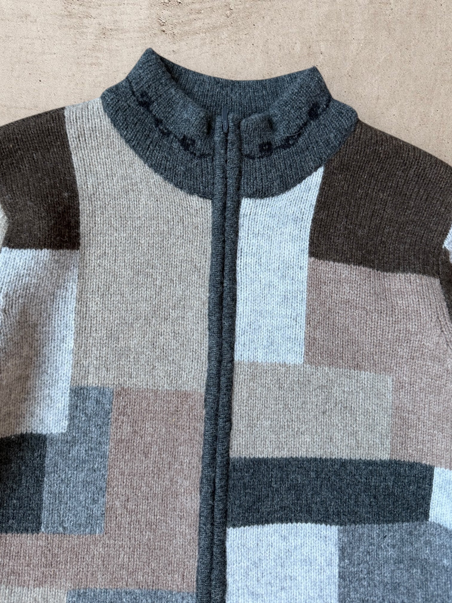 00s Talbot Multicolor Geometric  Zip Up Knit Sweater - Medium