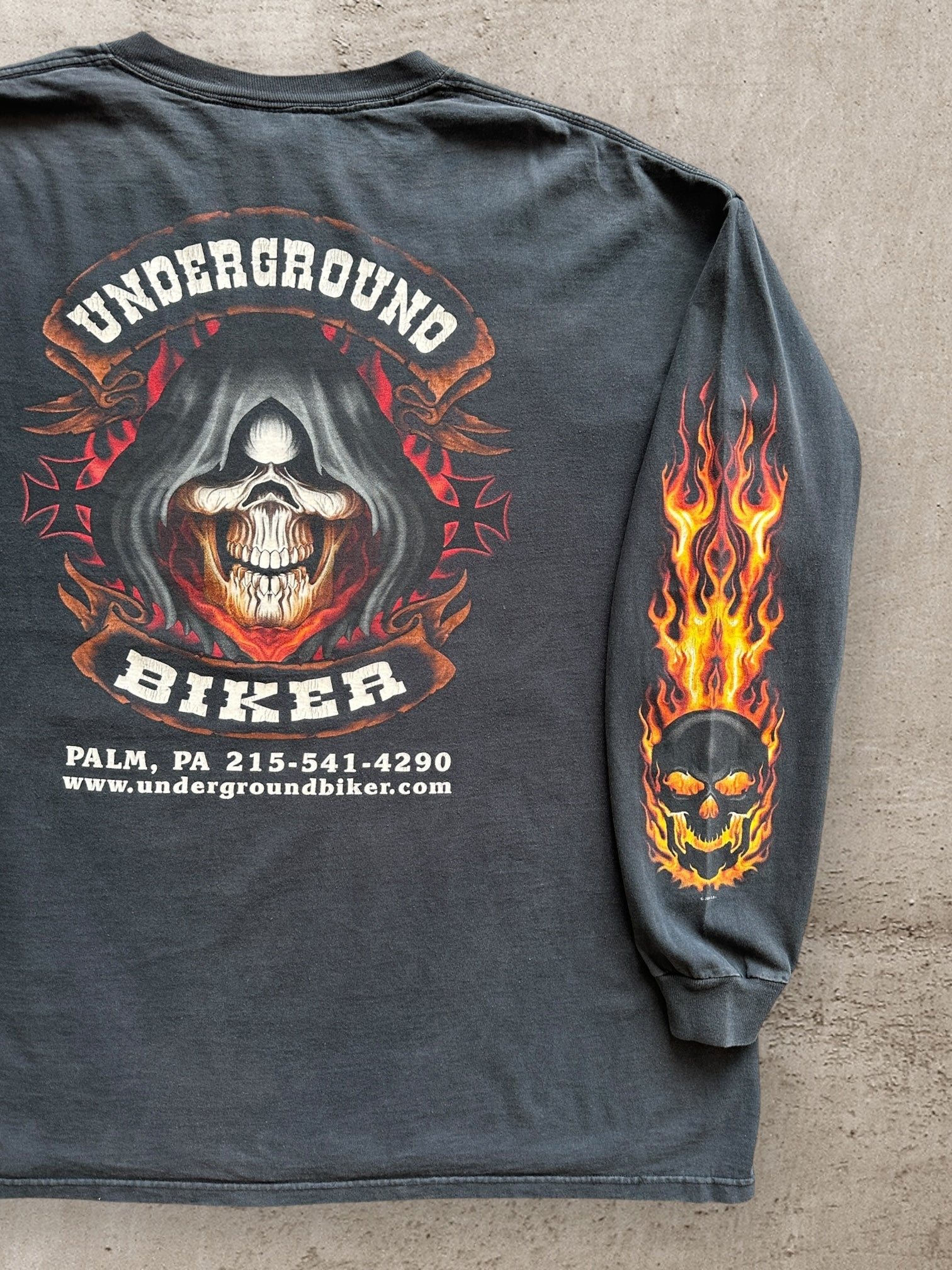 00s Underground Biker Flame L/S Graphic T-Shirt - 3XL
