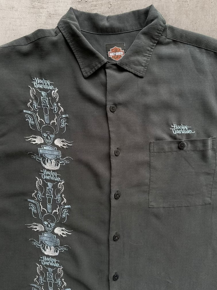 00s Harley Davidson Embroidered Button Up Shirt - XL