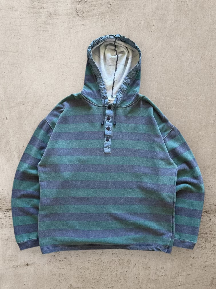 90s Structure Striped Henley Hoodie - XL