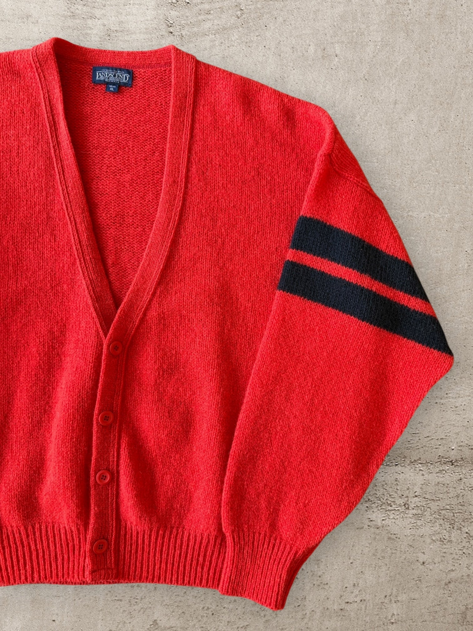90s Lands End Striped Wool Cardigan - XXL