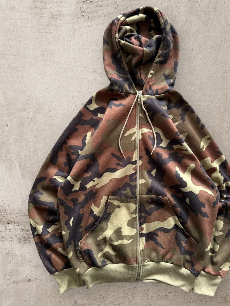 80s Duck Bay Camouflage Zip Up Hoodie - XL