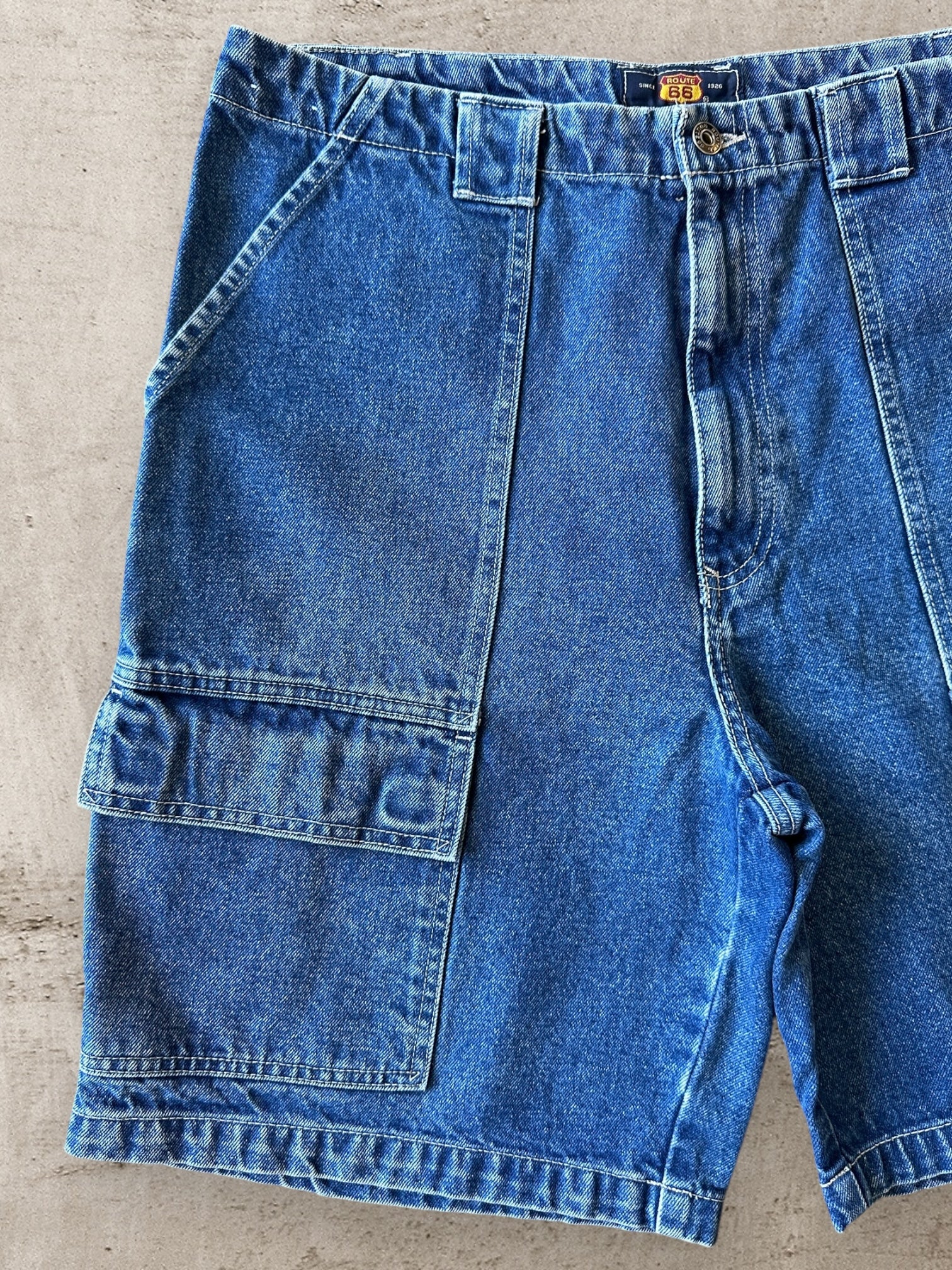 00s Route 66 Denim Fatigue Cargo Shorts - 35”