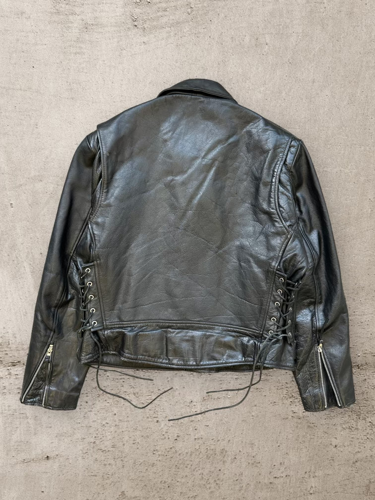 90s Wilson Black Biker Leather Jacket - Medium