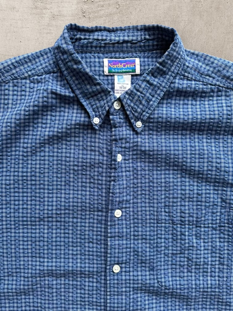 90s North Crest Cropped Plaid Button Up Shirt - XL