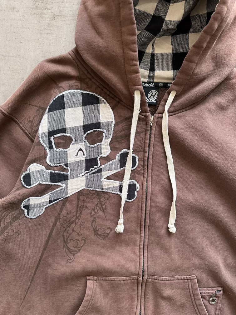 00s Hybrid Skull Graphic Zip Up Hoodie - XL