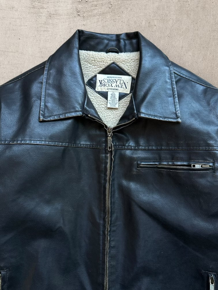 00s New York Classics Sherpa Lined Leather Jacket - Large