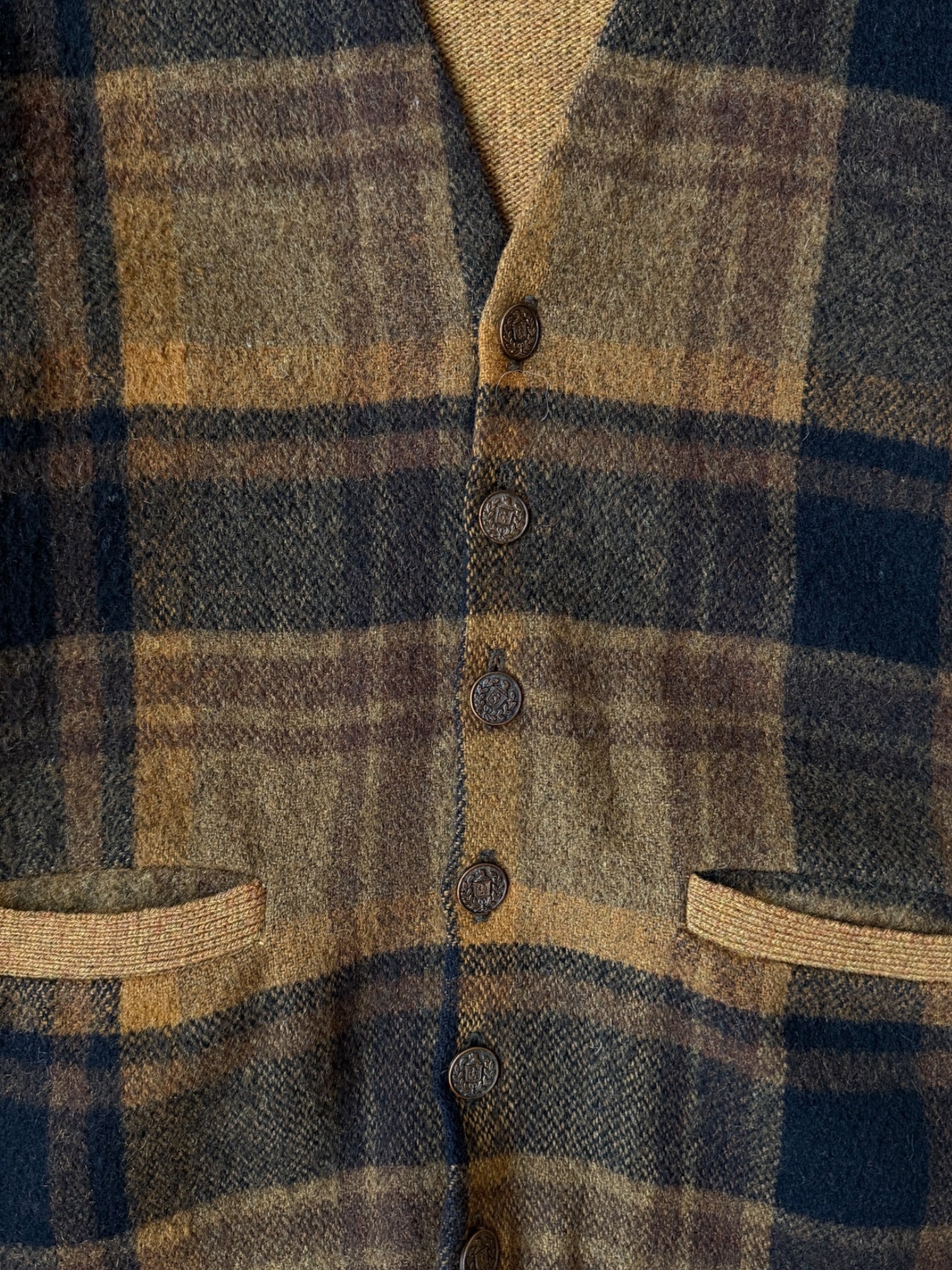 60s/70s Richman Brothers Plaid Wool Cardigan - Medium